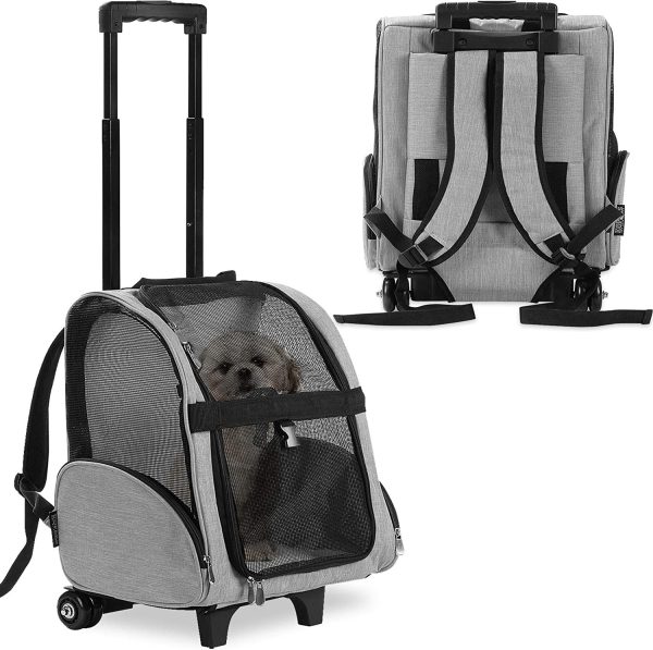 Kopeks Deluxe - Mochila de Viaje para Mascotas con Ruedas Dobles, Large Gris (Ligeras Marcas de Uso) Reacondicionado Cheap