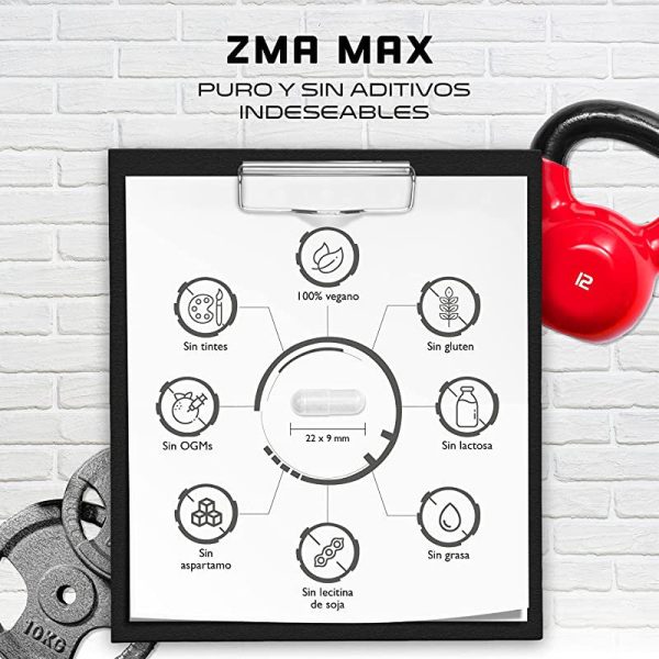 Zma MAX - 180 Cápsulas - Dosis extra altas - Zinc + Magnesio + Vitamina B6 - Premium: Con 3 compuestos de magnesio - Vegano Embalaje Deteriorado Hot on Sale