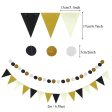 Zerodeco Decoración para Fiestas, Negro y Dorado Pompones de Papel Colgantes abanicos Bandera de Onda Triangular Guirnalda Colgante Globo para cumpleaños Navidad Carnaval Año Nuevo decoración Embalaje Deteriorado Sale