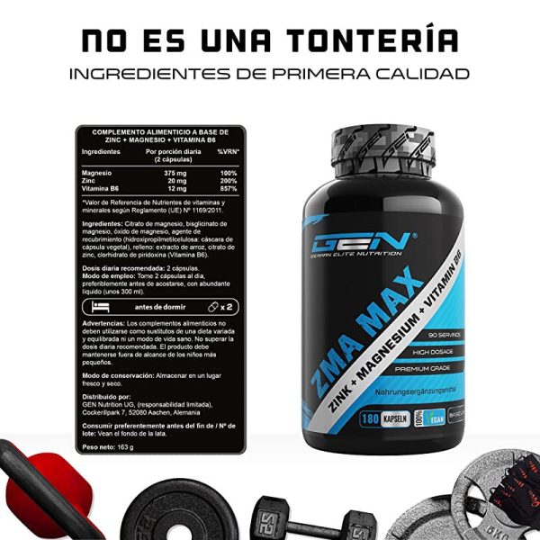 Zma MAX - 180 Cápsulas - Dosis extra altas - Zinc + Magnesio + Vitamina B6 - Premium: Con 3 compuestos de magnesio - Vegano Embalaje Deteriorado Hot on Sale