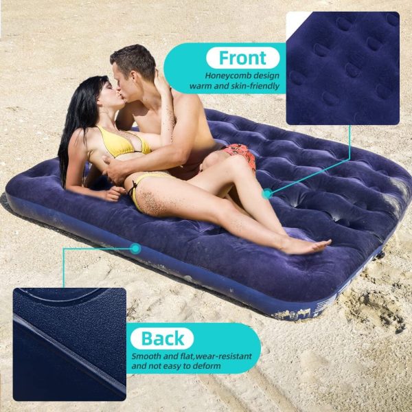 Zootop Cama de Aire, Cama Inflable tamaño Queen Colchón de Aire de PVC con Bomba de pie portátil para Acampar colchón Flocado con 250 kg de Peso máximo para Adultos Actividades(203 x 152 x 22 cm) (Embalaje Genérico) Reacondicionado Hot on Sale