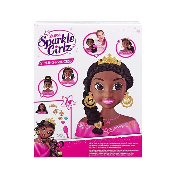 Zuru - Sparkle Girlz - Cabeza de Peinado marrón - Cabeza de Peinado de Princesa con Aspecto glamoroso - Cabeza de Peinado con Accesorios - A Partir de 3 años - 100499 Embalaje Deteriorado Hot on Sale