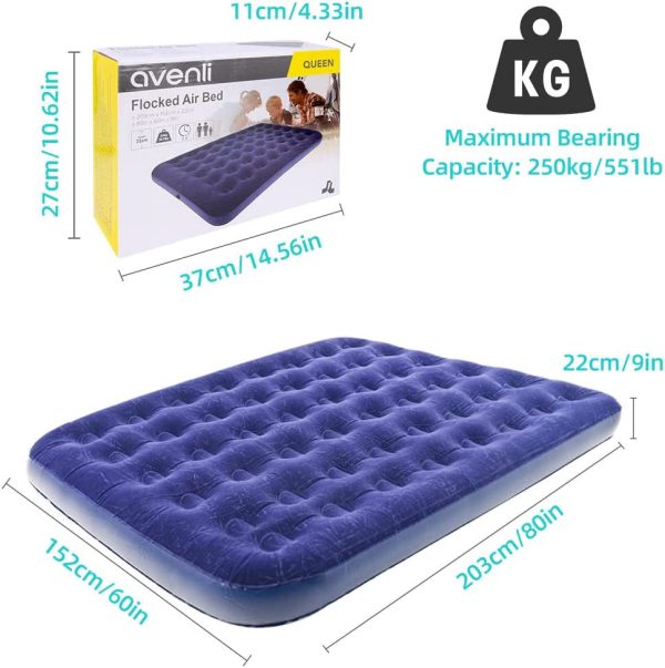 Zootop Cama de Aire, Cama Inflable tamaño Queen Colchón de Aire de PVC con Bomba de pie portátil para Acampar colchón Flocado con 250 kg de Peso máximo para Adultos Actividades(203 x 152 x 22 cm) (Embalaje Genérico) Reacondicionado Hot on Sale