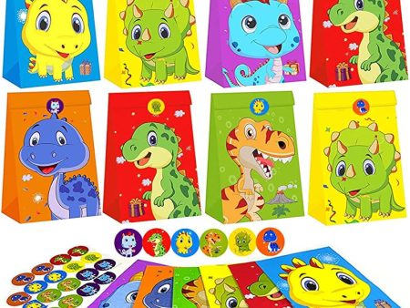 24Pcs Bolsas Cumpleaños Infantil con Bonitas Dinosaurios Pegatinas, Bolsas para Regalos Papel Bolsitas Chuches para Envolver Regalos Fiestas de Cumpleaños para Niños Navidad, 21x15x8cm (Más Largo) Embalaje Deteriorado Sale