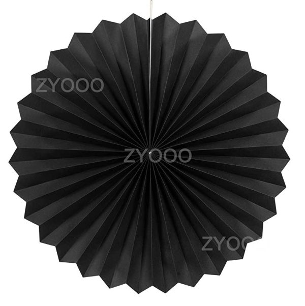 Zyooo 8 ventiladores de papel colgantes negros para decoraciones de fiestas, 12 pulgadas y 16 pulgadas Embalaje Deteriorado For Discount