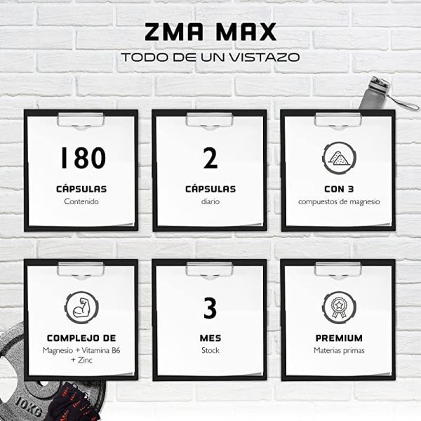 Zma MAX - 180 Cápsulas - Dosis extra altas - Zinc + Magnesio + Vitamina B6 - Premium: Con 3 compuestos de magnesio - Vegano Embalaje Deteriorado Hot on Sale