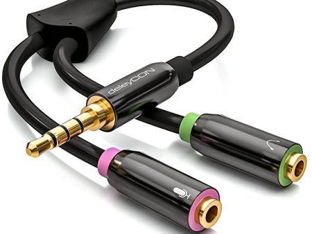 Deleycon Headphone Splitter para Auriculares - Conector de Audio Y Cable Adaptador Estéreo - Conector de 1x 3, 5mm a 2X Conector de 3, 5mm - Conexión de Auriculares y Micrófono a 1x Embalaje Deteriorado Online Sale