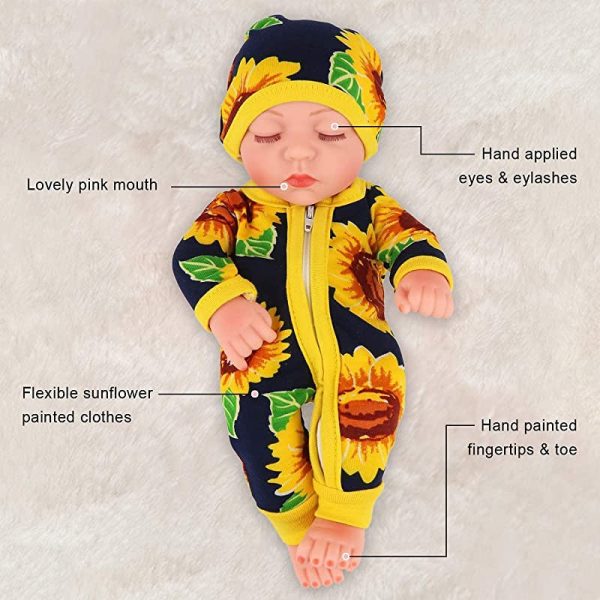 Zita ELEMENT Conjunto de muñeca y ropa de bebé recién nacido de 10 pulgadas, el mejor regalo para niños y niñas, muñecas de silicona realistas lavables con bonito girasol Embalaje Deteriorado Fashion