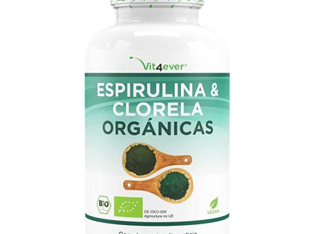 Espirulina orgánica + Chlorella orgánica con 500 mg por tableta - 600 Unidad (Paquete de 1) - Calidad orgánica certificada - Sin aditivos - Altamente dosificado - Vegano Embalaje Deteriorado Discount